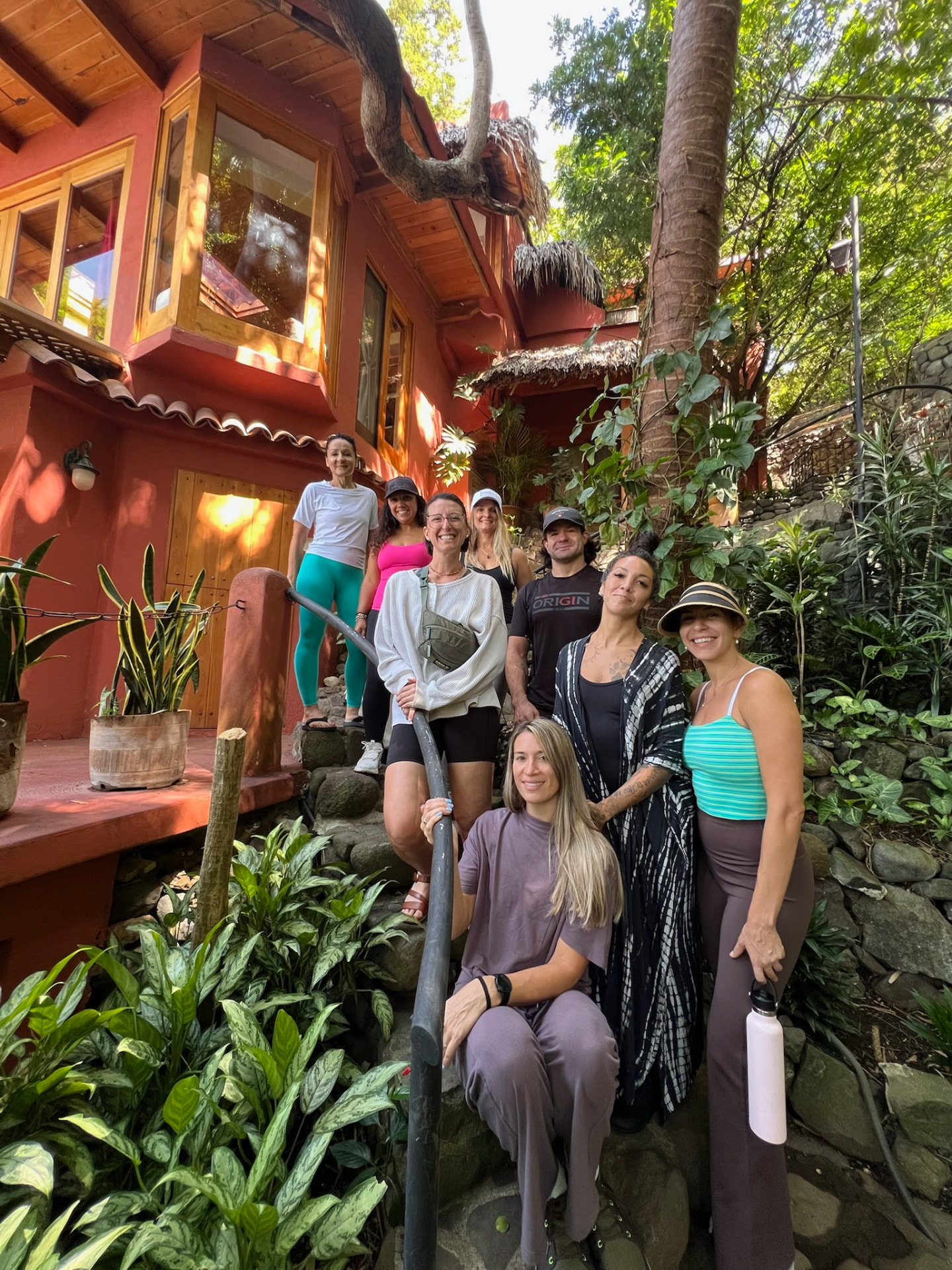 Gathering on the garden steps of the retreat house