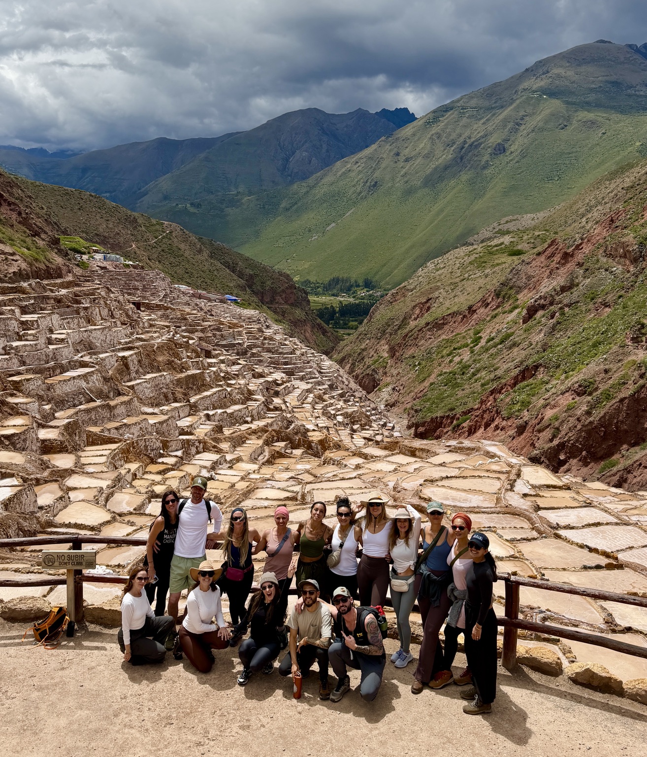 Samadhi Sacred Valley retreat group at the ancient salt pans of Maras, Peru