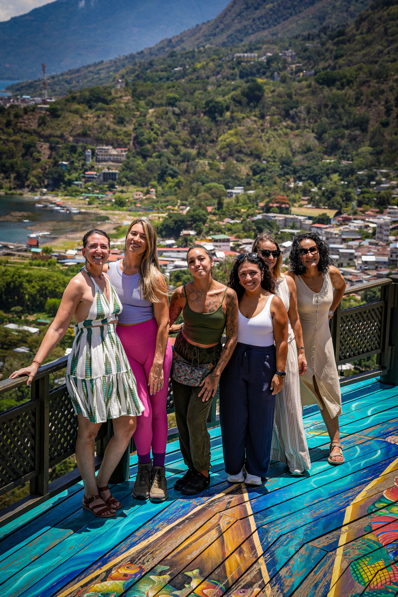 Group at a painted lookout above the lake
